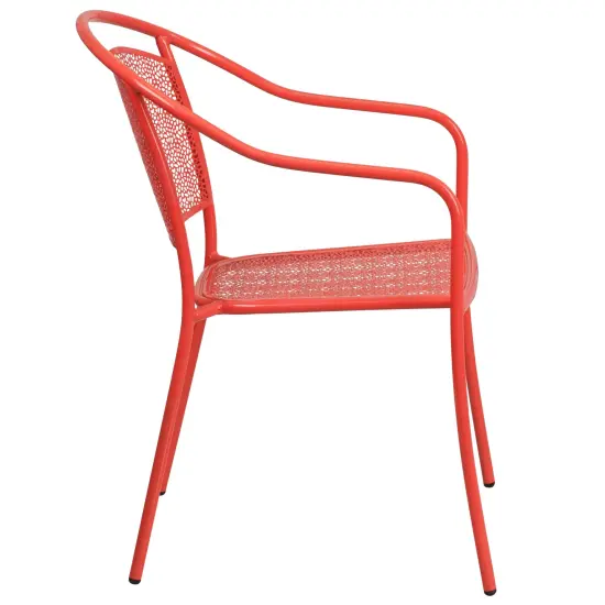 Emma and Oliver Commercial Grade Colorful Metal Patio Arm Chair with Round Back Coral {4}