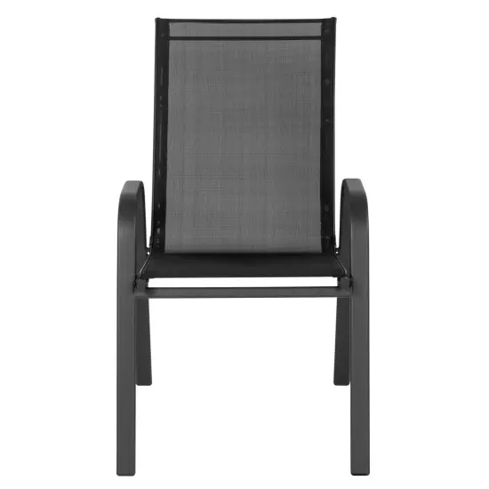 Merrick Lane Set of 4 Manado Series Metal Stacking Patio Chairs with Flex Comfort Material Black {4}