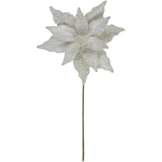 Northlight 22" Pearl White Glittered Poinsettia Christmas Stem Spray {1}