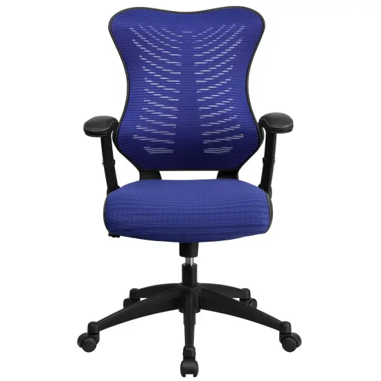 Emma and Oliver High Back Designer Mesh Executive Ergonomic Office Chair w/ Adjustable Arms Blue Mesh {3}