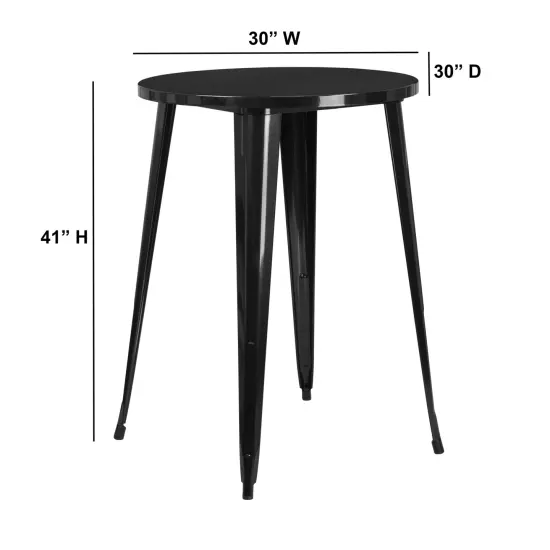 Emma and Oliver Commercial Grade 30" Round Colorful Metal Indoor-Outdoor Bar Height Dining Table Black {3}