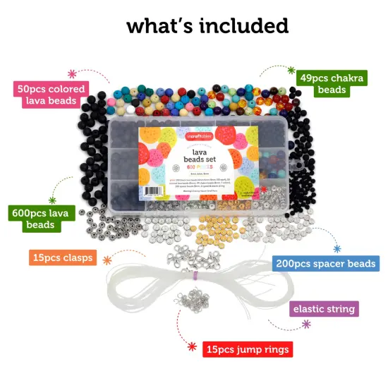 Incraftables Rock Lava Beads for Jewelry Making Bulk (600pcs). Black & Colored Lava Stone Beads (8mm, 6mm & 4mm) with Chakra & Spacer Beads. Best Natural Stone Beads for Bracelets Making (Gemstone) {3}