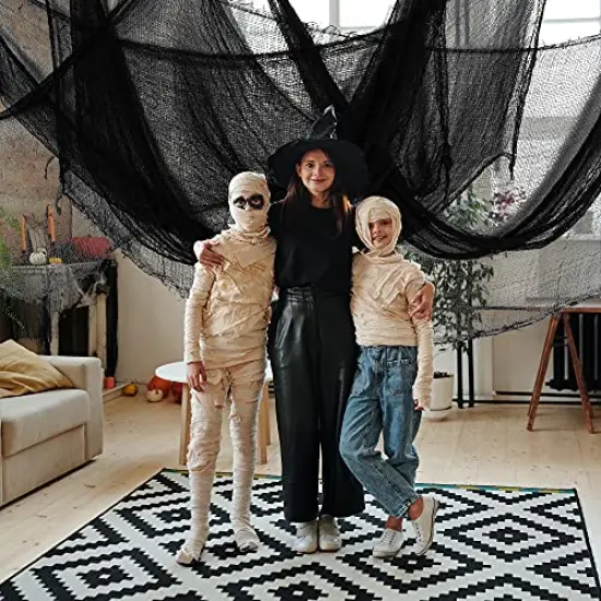 Watayo 500x39 Inch Large Size Halloween Creepy Cloth-Halloween Black Scary Spooky Cloth-Windows Doorways Cover Gauze for Halloween Party Haunted House Decor {4}