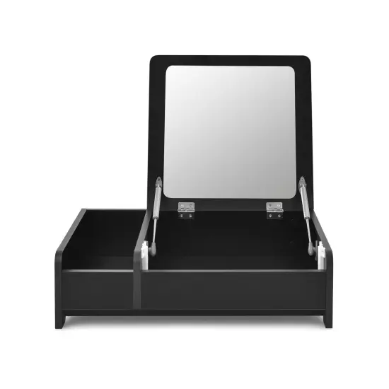 Compact Bay Window Makeup Dressing Table with Flip-Top Mirror Black {1}