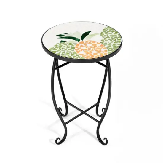 Steel Mosaic Round Accent Table for Patio Lawn Garden Blue {11}