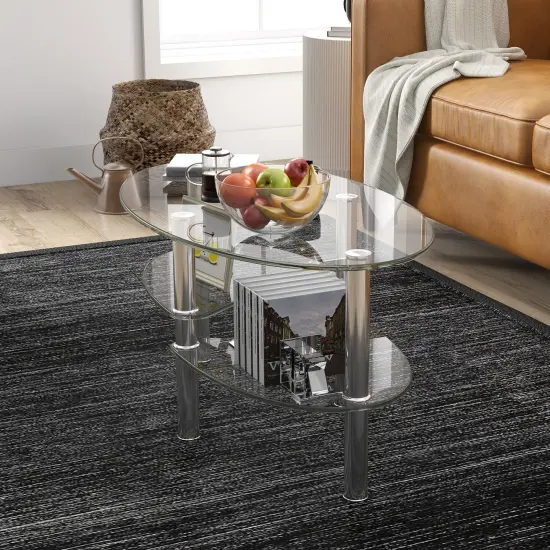 Tempered Glass Oval Side Coffee Table Transparent {3}