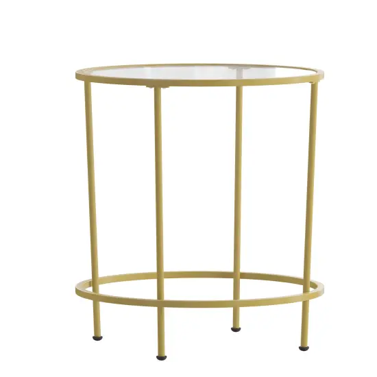 Merrick Lane Newbury End Table with Round Frame and Vertical Legs Clear/Matte Black {9}