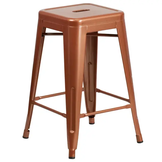 Merrick Lane Newark Series Backless Metal Stool with Square Seat for Indoor-Outdoor Use Copper {1}