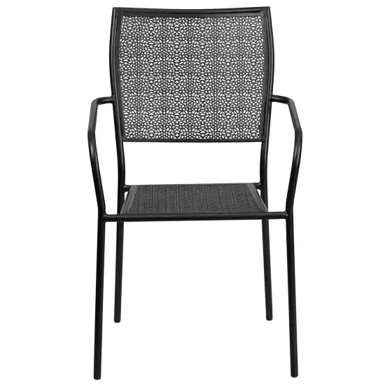 Emma and Oliver Commercial Grade Colorful Metal Patio Arm Chair with Square Back Black {3}