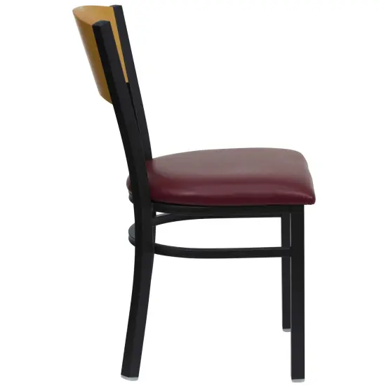 Emma and Oliver Wood Circle Back Metal Restaurant Dining Chair Natural/BurgVY/Black {4}
