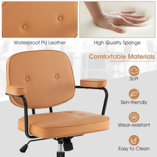 PU Leather Office Chair with Rocking Backrest and Ergonomic Armrest-Orange {6}