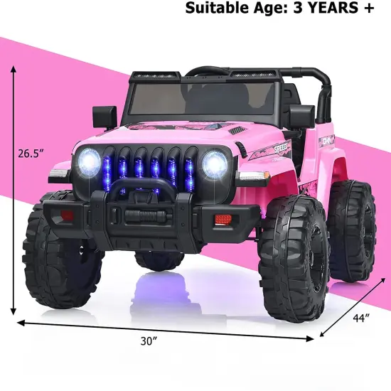 12V Kids Ride-on Jeep Car with 2.4 G Remote Control and LED Light Effects Pink {4}