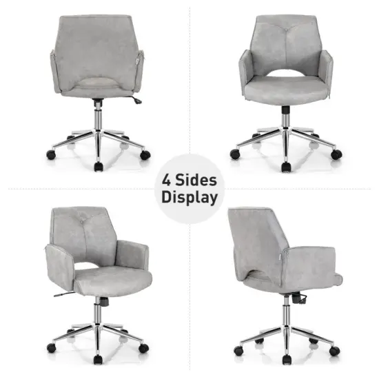 Adjustable Hollow Mid Back Leisure Office Chair with Armrest-Gray {5}