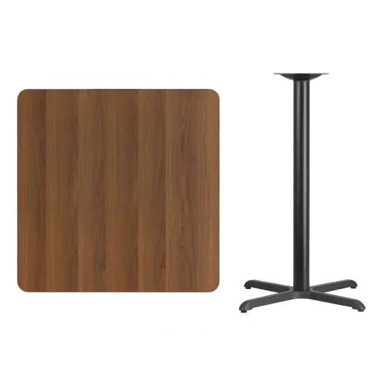 Emma and Oliver 36" Square Laminate Table Top with 30"x30" Bar Height Table Base Walnut {3}