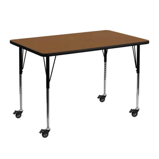 Emma and Oliver Mobile 30x48 Rectangle HP Laminate Adjustable Activity Table Oak {1}
