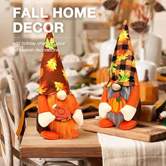 Ndeno 2PCS Thanksgiving Gnome Plush Decorations, Fall ThanksgivingHandmade Scandinavian Tomte - Autumn Pumpkins Home Tabletop Elf Gnomes Decor Ornaments - Lucky Swedish Gift (Harvest Festival), 01 {5}