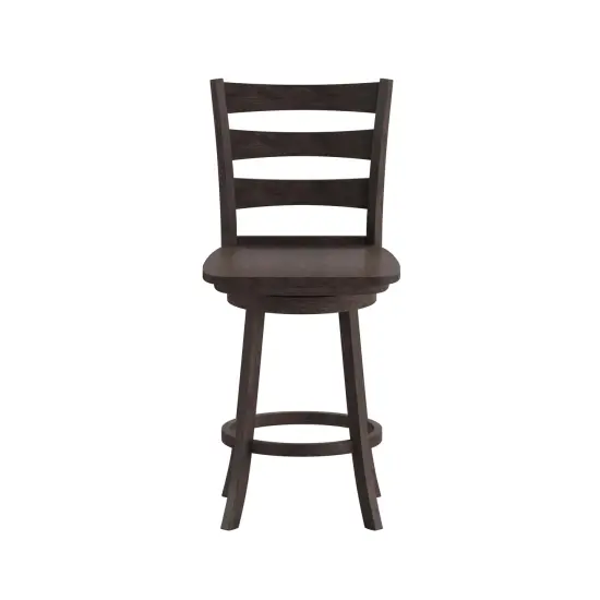 Merrick Lane Therus Commercial Grade Classic Wooden Ladderback Swivel Stool with Solid Wood Seat and Footrest Gray Wash Walnut {3}