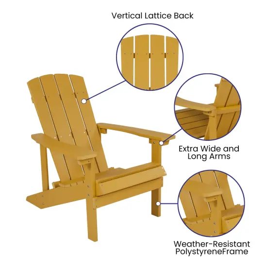 Emma and Oliver 2 Pack Outdoor All-Weather Poly Resin Wood Adirondack Chairs Yellow {2}