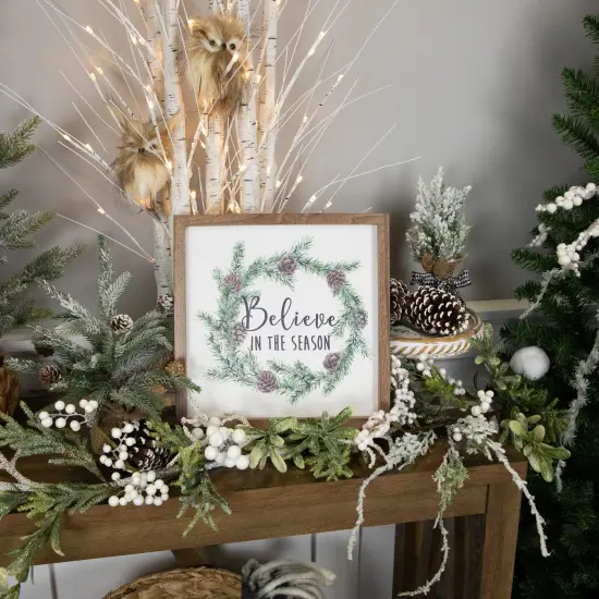Northlight Wooden Framed "Believe In The Season" Christmas Wall Sign - 11.75" Green {3}