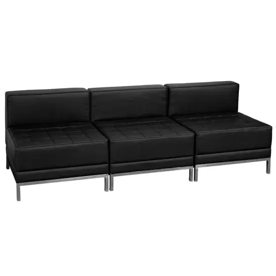 Emma and Oliver Leather Lounge Set, 3 Pieces Black {1}
