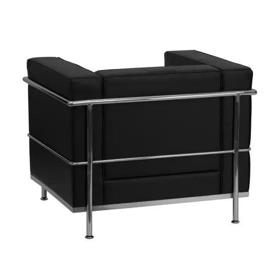 Emma and Oliver Contemporary LeatherSoft Chair with Double Bar Encasing Frame Black {3}
