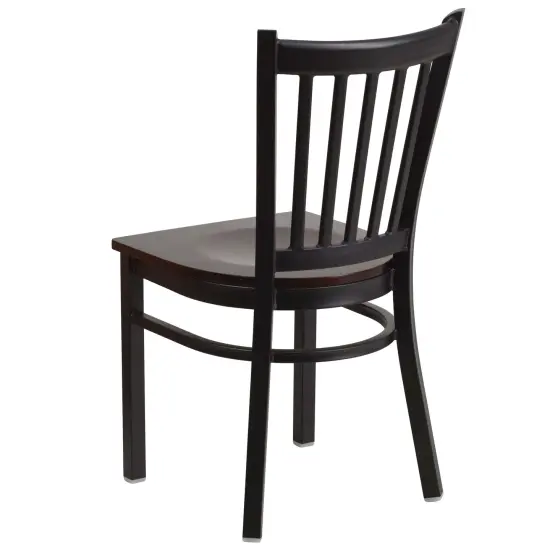 Emma and Oliver 2 Pack Vertical Back Metal Restaurant Chair Walnut/BlackMetal {3}