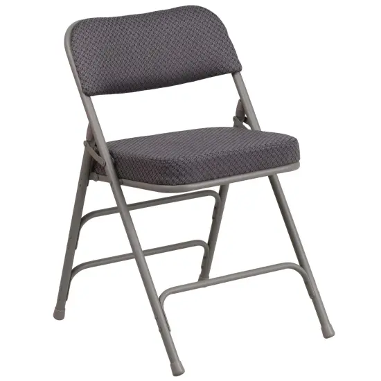 Emma and Oliver 4 Pack Premium Curved Triple Braced & Hinged Fabric Upholstered Metal Folding Chair Gray {5}