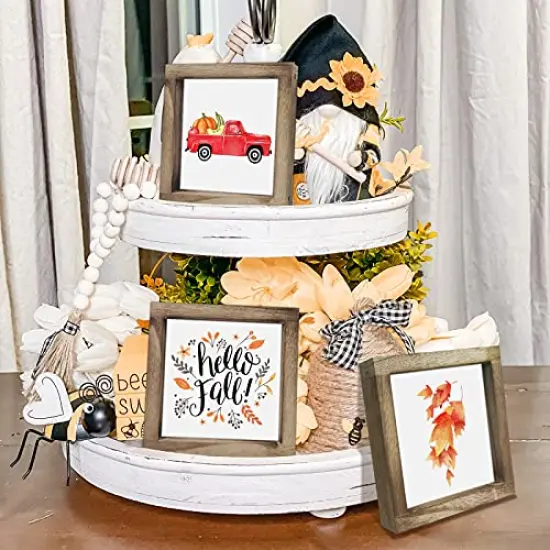 Fall Decorations Farmhouse Fall Home Decor Hello Fall Signs 36 Interchangeable Sayings with 3 Wooden Frames Autumn Decorations for Office and Living Room Tiered Tray Decor Table Desk Wall Decor Seasonal Decoration Holiday Gift {6}