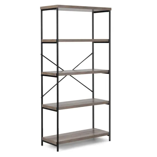 Multipurpose Open Bookcase Industrial Rack Wide Standing Storage Shelf Brown {7}