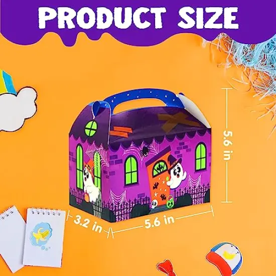 JOYIN 32 Pcs Halloween Trick or Treat Candy Boxes (5.6"x5.66"x3.5"), 3D Halloween House Cardboard Treat Boxes, Cupcake Cookie Goodie Boxs for Halloween Party Favor Supplies {4}