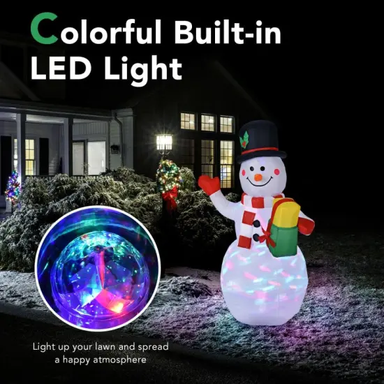 5 Feet Tall Snowman Inflatable Blow up Inflatable with Built-in Colorful LED Lights {6}