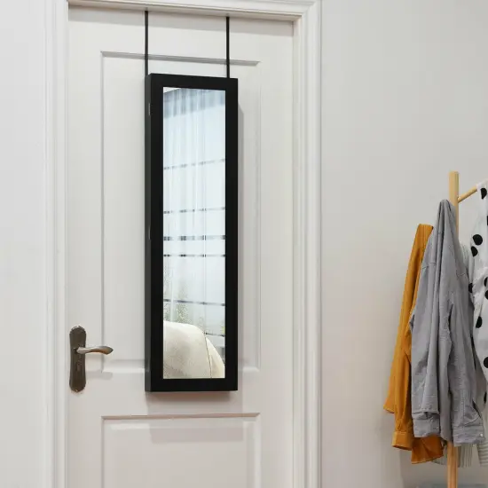 Full Length Mirror Jewelry Cabinet with Ring Slots and Necklace Hooks Black {6}
