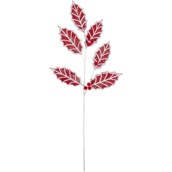 Northlight 26" Red and White Frosted Holly Christmas Spray {1}