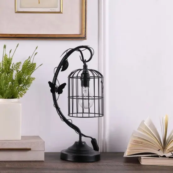 Yeah Depot 17.5" Iris Black Butterfly Garden Metal Table Lamp {3}
