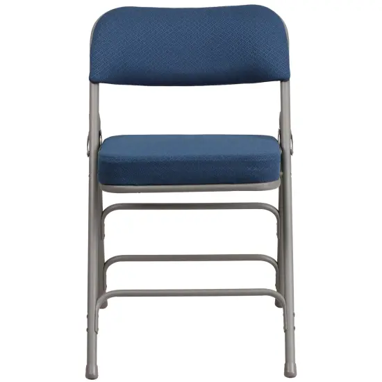Emma and Oliver 4 Pack Premium Curved Triple Braced & Hinged Fabric Upholstered Metal Folding Chair Navy {3}