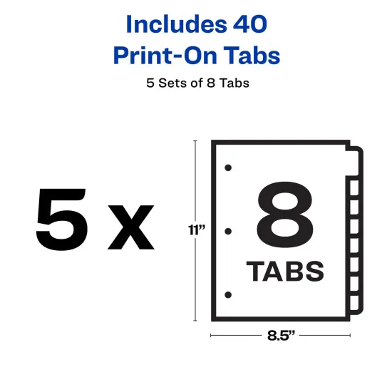 Avery Customizable Print-On Dividers, 8 Tab, White, 5 Sets (11552) {4}