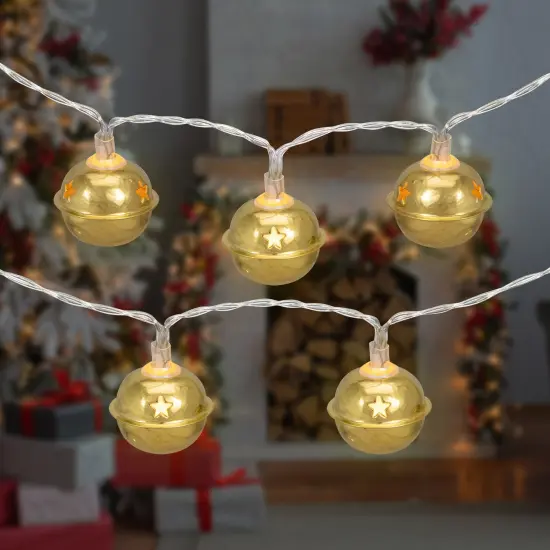Northlight LED Christmas Bells Fairy Lights - 5.5' - Clear Wire - Gold - 10ct {1}