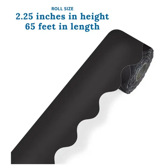 Black Rolled Scalloped Border, 65 Feet Per Roll, Pack of 3 {2}