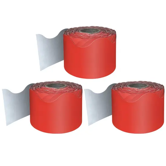 Red Rolled Scalloped Border, 65 Feet Per Roll, Pack of 3 {1}