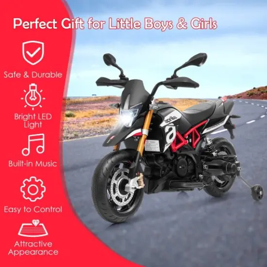 12V Kids Ride-On Motorcycle with Music Device and USB Port Perfect as Birthday or Christmas Gift Black {2}