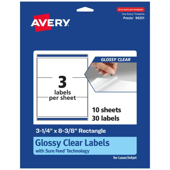 Avery Glossy Clear Rectangle Labels with Sure Feed, 3-1/4" x 8-3/8" {7}
