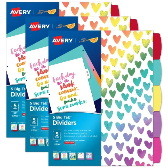 Avery + Amy Tangerine Designer Collection Big Tab Dividers for 3 Ring Binders, 5-Tab Sets, Rainbow Vibes, 3 Binder Divider Sets (01740) {1}