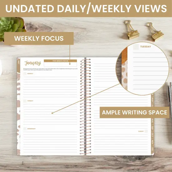 bloom daily planners Undated Soft Cover Planner, 5.5" x 8.25", Tan Leopard {3}