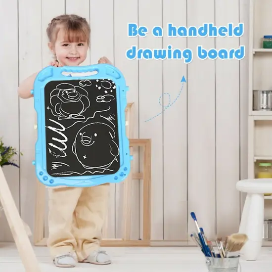 Height Adjustable Kids Art Easel Magnetic Double Sided Board Blue {4}