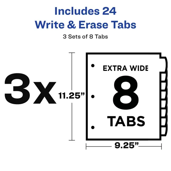 Avery Write & Erase Pocket Plastic Dividers for 3 Ring Binders, 8-Tab Sets, Multicolor, Works With Sheet Protectors, 3 Sets (31701) {3}