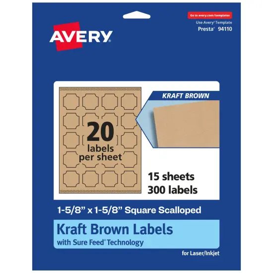 Avery Kraft Brown Square Scalloped Labels with Sure Feed, 1-5/8" x 1-5/8" {7}