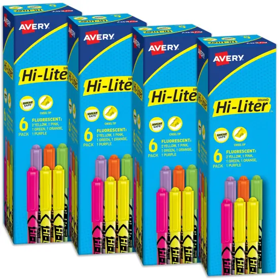 Avery Pen-Style Highlighters, 6 Assorted Colors Per Pack, 4 Packs, 24 Highlighters Total (23565) {1}