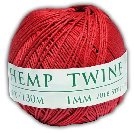 Hemptopia, Hemp Twine Ball, 430ft, 20lb test strength, Multiple colors, All Natural Red {2}