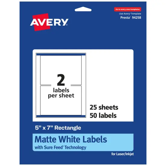 Avery Matte White Rectangle Labels, 5" x 7" {1}
