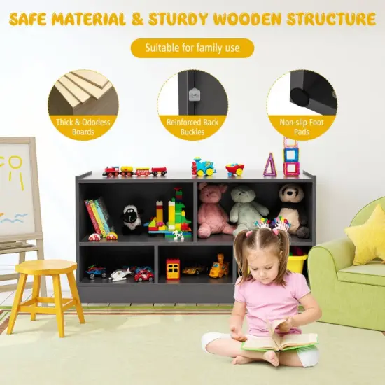 Kids 2-Shelf Bookcase with 5-Cube Wood Toy Storage Organizer Perfect for Children's Room or Bedroom Grey {4}